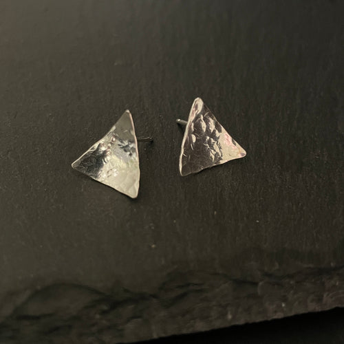 Forged Silver Triangle Studs