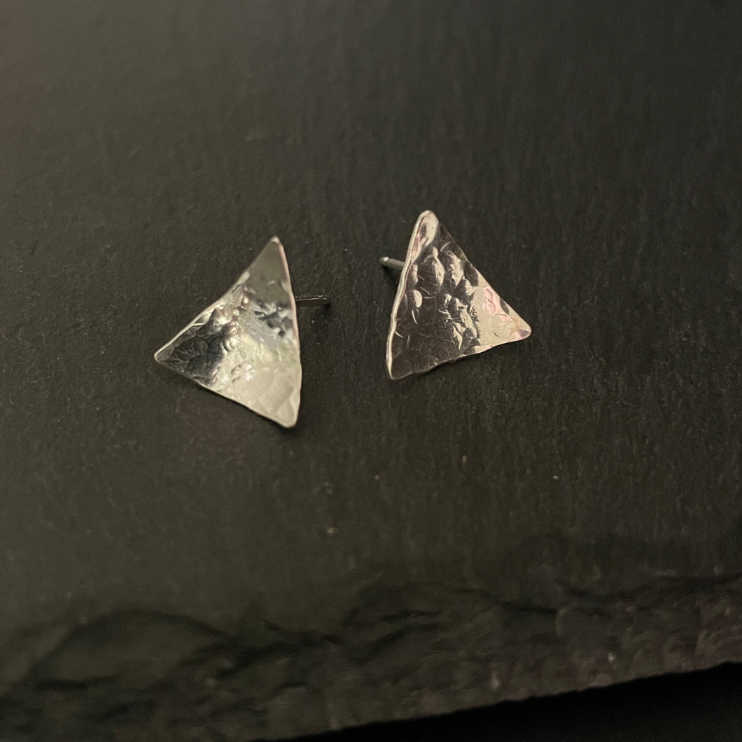 Forged Silver Triangle Studs