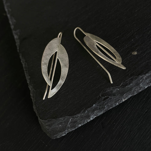 Silver Double Shield Dangle Earrings