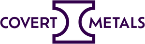 Covert Metals logo with dark purple typeface and anvil symbol.